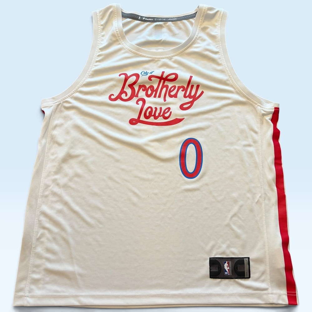 Philadelphia 76ers Jersey Mens Large White NBA Basketball Fanatics Maxey 0 City